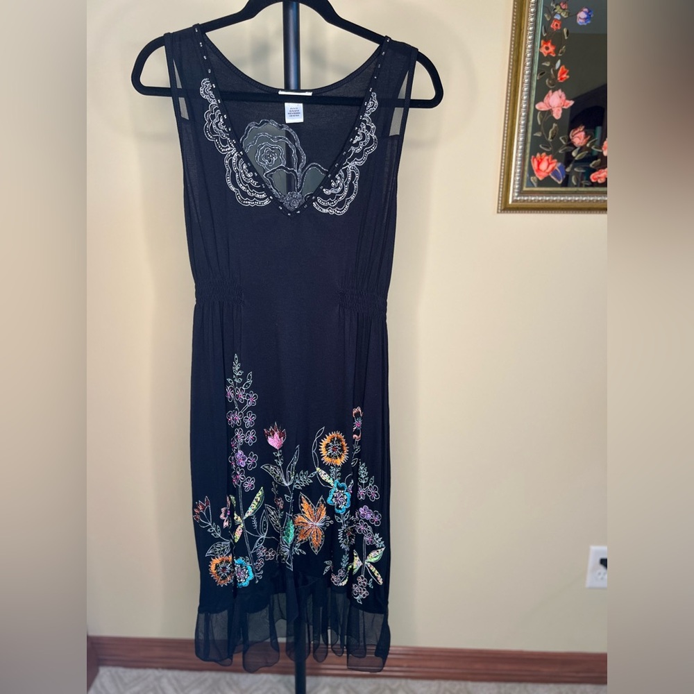 Krista Lee Dress with Floral Embroidery and Tulle Ruffle Black Size M - Picture 2 of 15